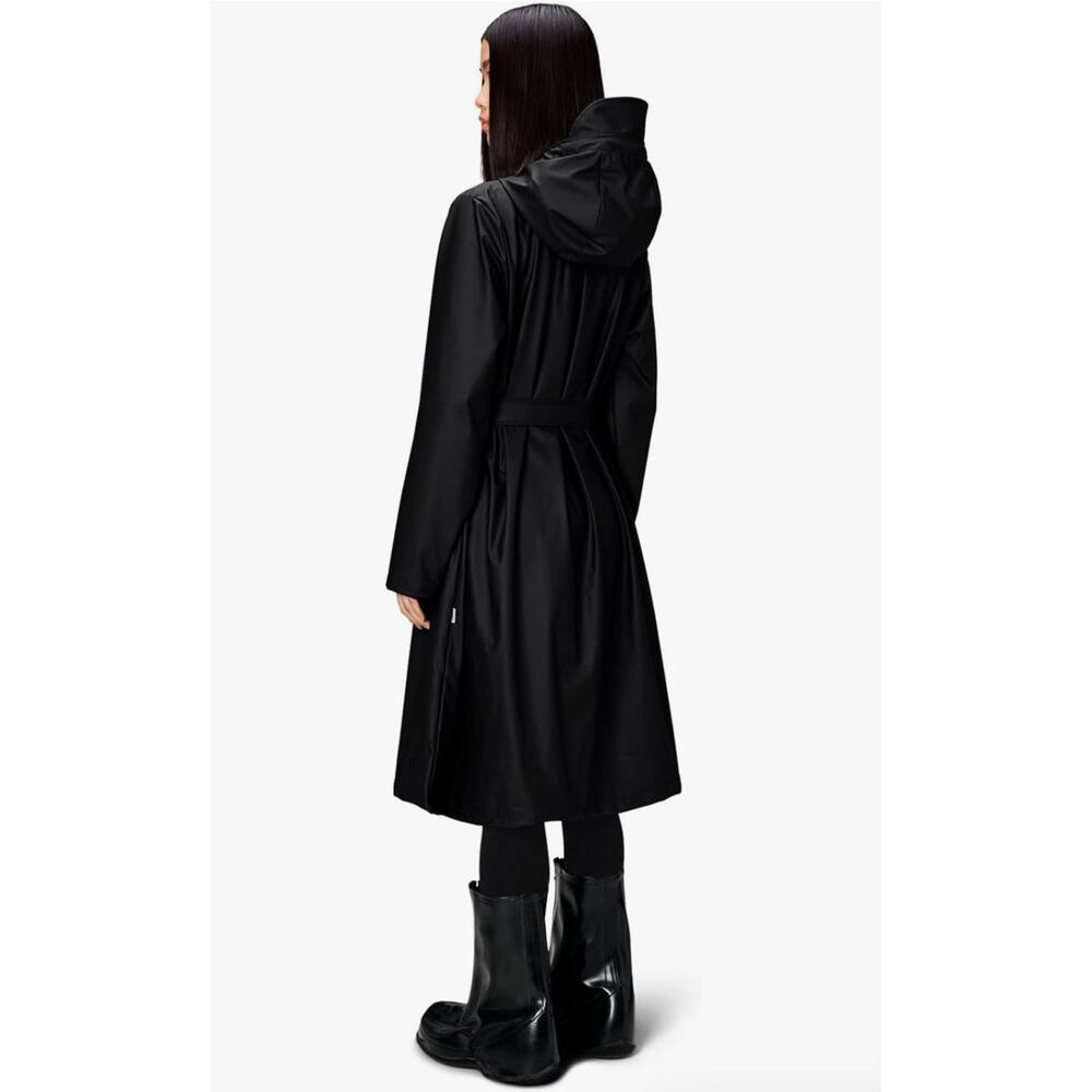RAINS A-Line Longer Jacket Lightweight Raincoat Women trench waterproof black L - Picture 2 of 7